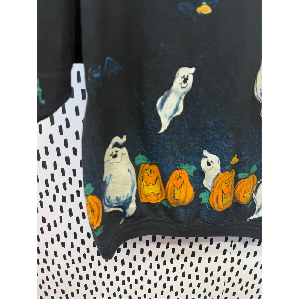 90s VINTAGE HAND PAINTED HALLOWEEN GHOST IN JACK O LANTERN crew SWEATSHIRT - Picture 4 of 11